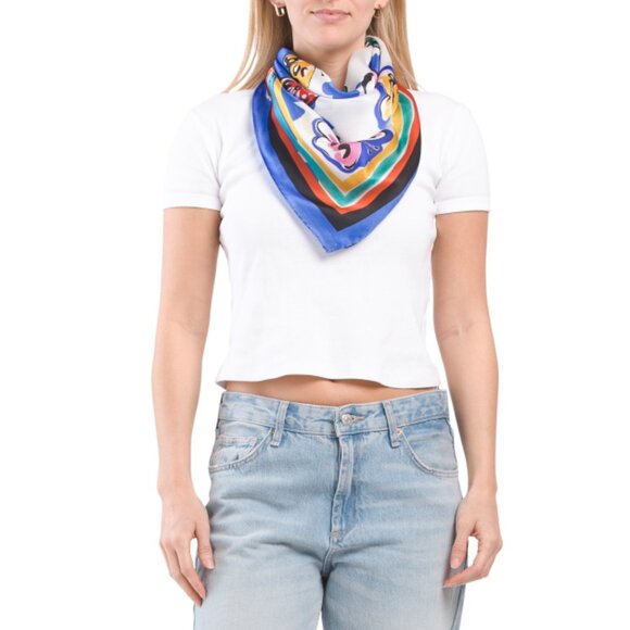 MOSCHINO Blue Made In Italy Silk Square Butterflies Scarf